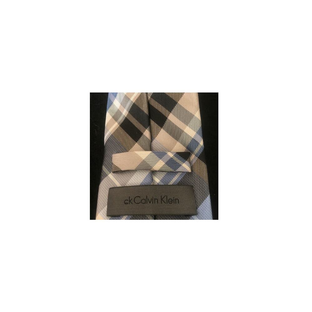 Vintage Calvin Klein 100% Silk Tie Grey Plaid - Picture 3 of 3